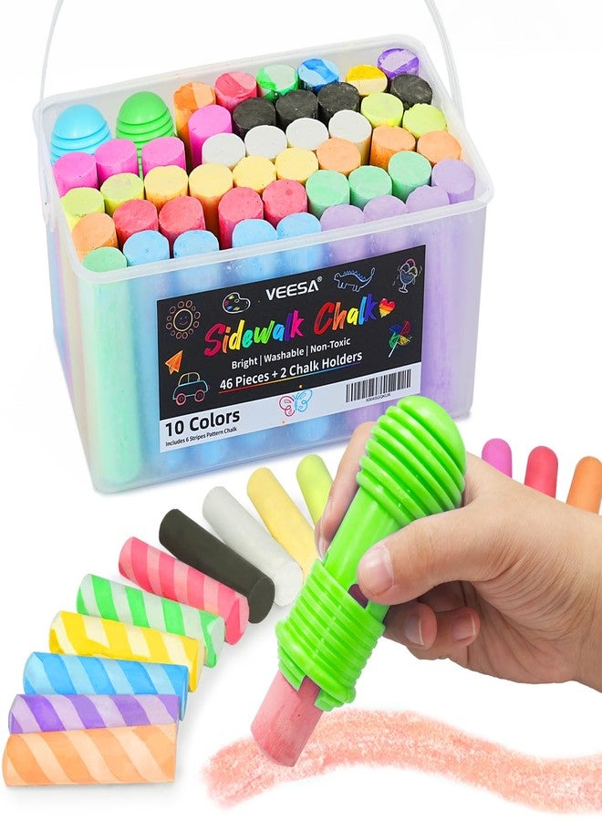 VEESA Sidewalk Chalk for Kids, Bucket Pack (46 Count + 2 Chalk Holders), Jumbo | Washable | Non-Toxic, Colored Chalks Bulk Set for Driveway, Outdoor Activities - Image 1